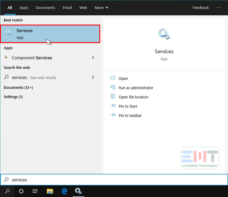 Now Click on Services From the Search Result