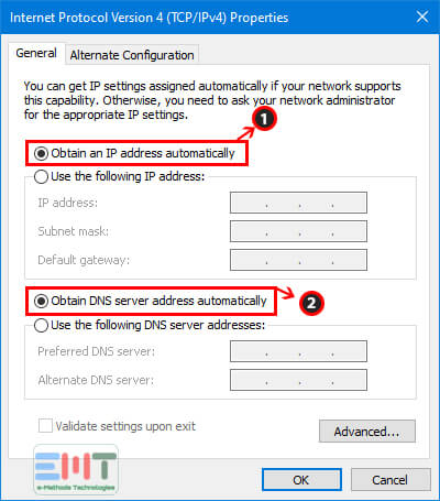Make sure that Select the IP address automatically option is selected