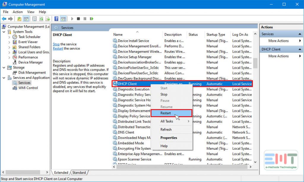 Now click on the restart the DHCP service