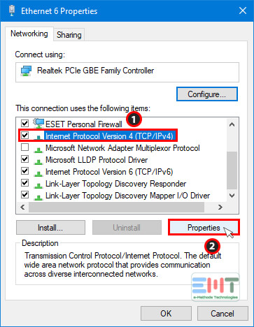 Now select the Internet protocol version 4 option